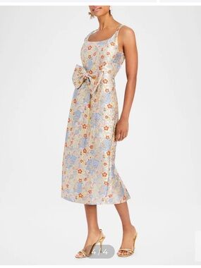 NWT Mestiza New York Women’s Audrey Bow-Front Metallic Jacquard Midi Dress